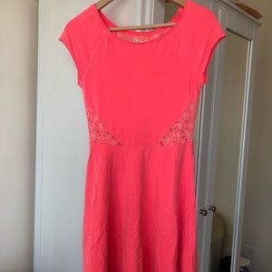 Pink Short Sleeve Dress with Lace Cutouts